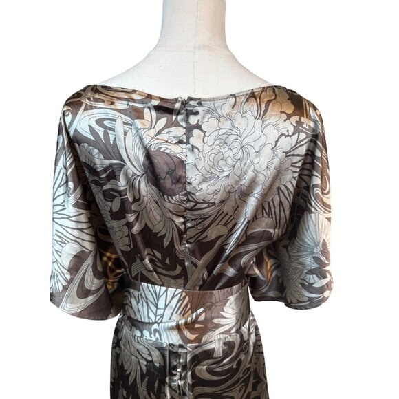 2/$30 ZARA Basic M Brown Taupe Ivory Floral Print Kimono Satiny Dress - Picture 13 of 16